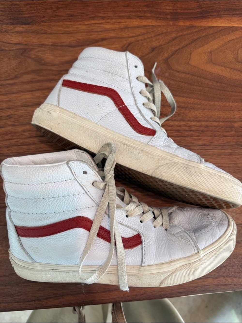 Vans White High-Top Sneakers with Red Wave Stripe